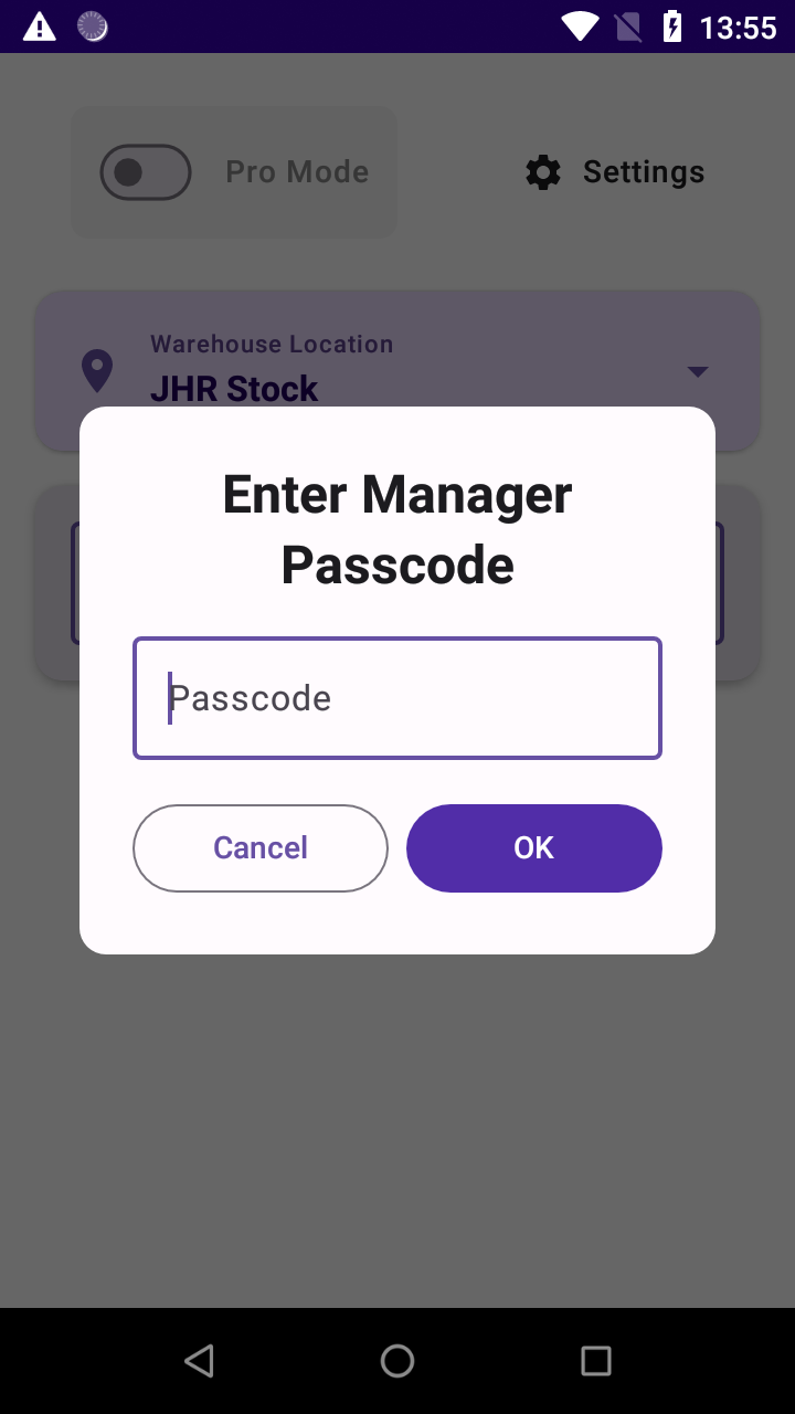 Manager passcode
